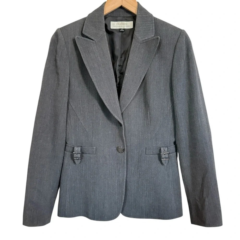 Tahari Arthur S. Levine Gray Blazer Jacket – Classic Tailored Workwear Women’s 2 - Picture 1 of 14